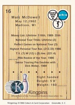 1990 Collect-A-Card Kingpins #16 Marc McDowell Back